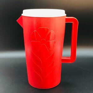 70s Sterilite Red Plastic Juice Pitcher Vintage Cold Beverage Jug Family BBQ